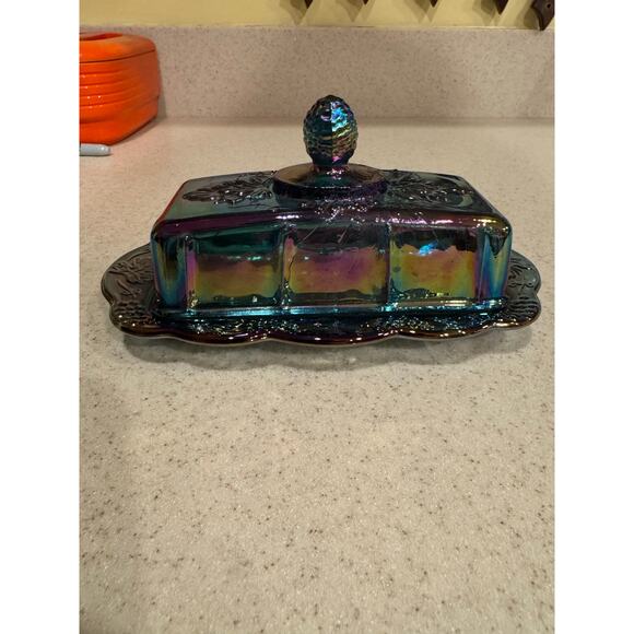 Vintage Indiana Iridescent Carnival Glass Covered Butter Dish - Picture 1 of 8